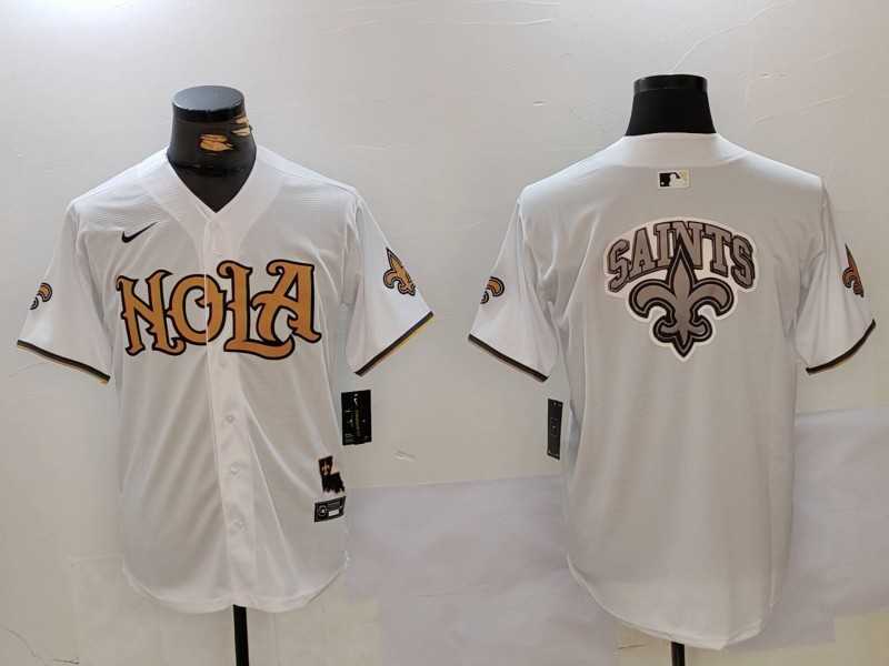 Men%27s New Orleans Saints Blank White Nola Baseball Jerseys->new orleans saints->NFL Jersey